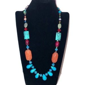 Tibetan Turquoise Gemstone Pearl Necklace 22.5”